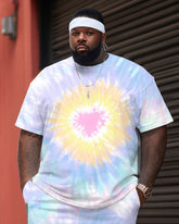 Men's Large Size Street Cartoon Color Block Tie-Dye Graffiti Short-Sleeved Shorts Suit